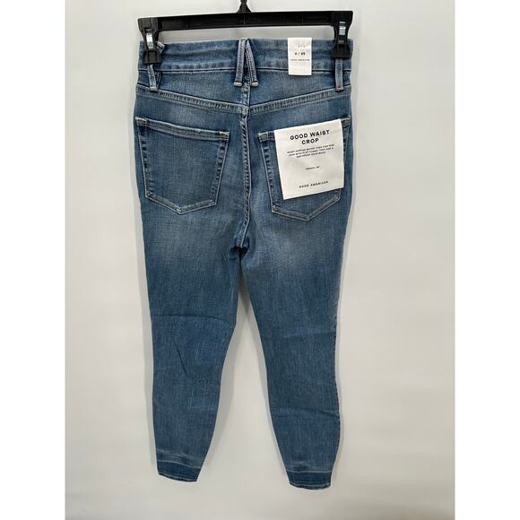 GOOD AMERICAN NWT Good Waist Crop Denim Jean in Blue634 // 0 - Picture 8 of 14